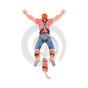 Bungee Jumping with Man Character Free Falling Down from Great Height Connected to Elastic Cord Vector Illustration photo