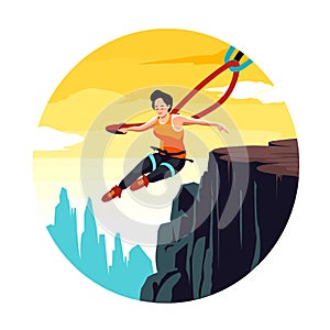 Bungee jumps, extreme and fun sport. Cartoon vector illustration. white background, label, sticker
