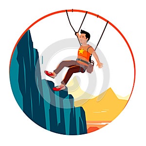 Bungee jumps, extreme and fun sport. Cartoon vector illustration. white background, label, sticker