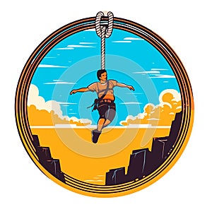 Bungee jumps, extreme and fun sport. Cartoon vector illustration. white background, label, sticker