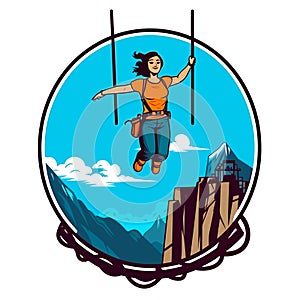 Bungee jumps, extreme and fun sport. Cartoon vector illustration. white background, label, sticker