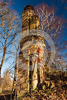 Bunka new church ruins in sunny autumn day, Latvia