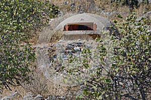 Bunker historical ruins on hill above Sarande Albania