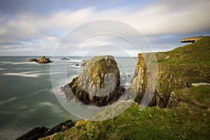 Bunker on rocky coast of Britanny overlooks the Atlantic ocean