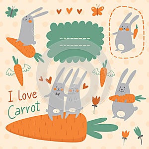 Bunnies and carrots vector set