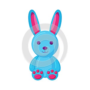 Bunny baby toy. Vector. Rabbit, hare icon. Kid toy isolated on white background in flat design. Cartoon illustration.