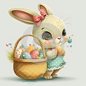 bunny in a basket easter eggs illustration