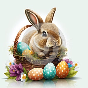 bunny in a basket easter eggs illustration