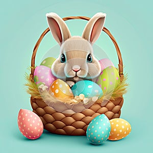 bunny in a basket easter eggs illustration