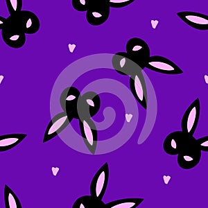 Bunny bdsm mask violet Seamless pattern happy background. Woman Feminist. Vector hand drawn easter design for poster, t shirt prin