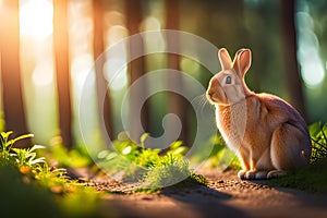 Bunny Bliss: A Rabbit Basks in Sunlight Amidst Nature.