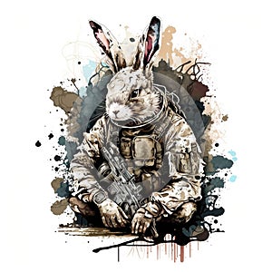 Bunny Brigade Rabbit Commando Design on White Background - Generative AI