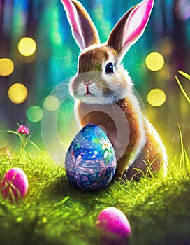 bunny with colorful easter eggs