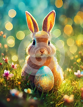 bunny with colorful easter eggs