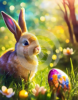 bunny with colorful easter eggs