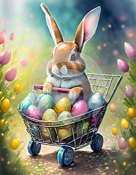 bunny with colorful easter eggs