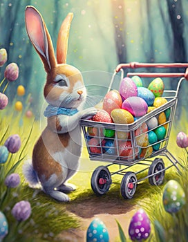 bunny with colorful easter eggs