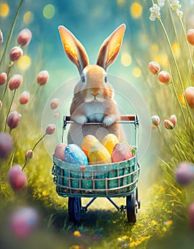 bunny with colorful easter eggs