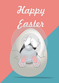 Bunny With Decorated Eggs . Spring And Easter Background