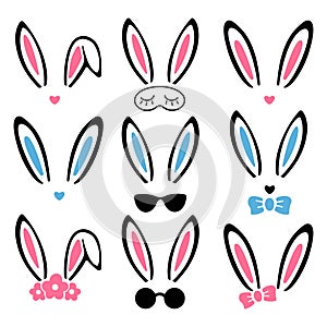 Bunny Ears color collection isolated on white background. Bunny ears icons. Vector flat illustration.