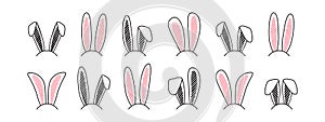 Bunny ears headband, Easter rabbit ear vector icon, cute drawn animal costume. Simple illustration