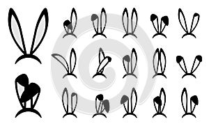 Bunny ears icons set. Easter bunny ear black mask collection. Isolated. Vector. Illustration