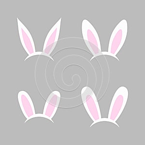 Bunny ears - vector set. Easter bunny headband. Easter bunny ears mask. Hare ears head accessory. Vector illustration