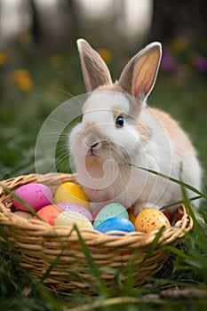 Bunny with Easter basket eggs