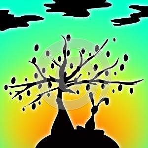 Bunny with Easter Egg Tree