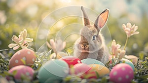 Bunny With Easter Eggs and flowers