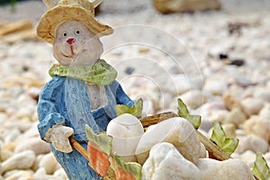 `The Bunny Farmer` HD miniature rabbit with wheelbarrow full of rocks