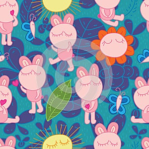 Bunny fat butterfly friend seamless pattern