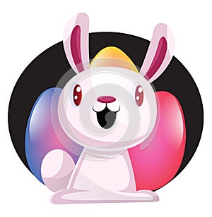 Bunny in front of colorful easter eggs illustration web vector