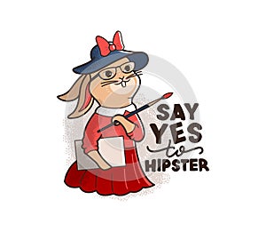 The bunny-girl is a hipster and an artist. Cartoonish vintage rabbit