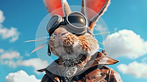Bunny in a pilots jacket ready for takeoff
