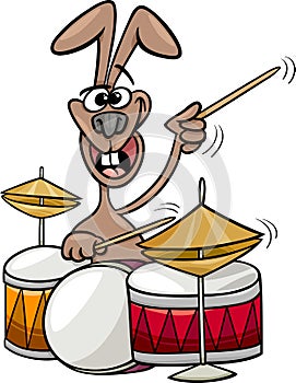 Bunny playing drums cartoon illustration