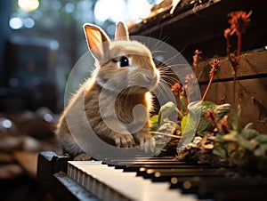 Bunny playing small piano