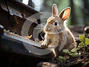 Bunny playing small piano