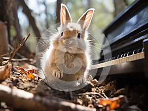Bunny playing small piano