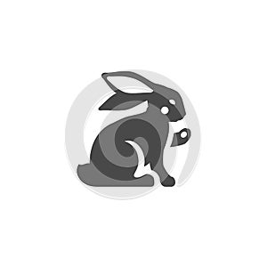 Bunny rabbit hare wild animal with long ears monochrome black silhouette icon vector illustration