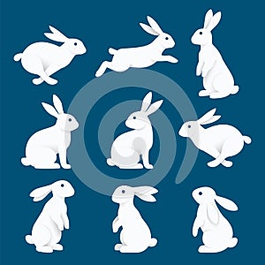 Bunny rabbit paper cuts style vector illustration