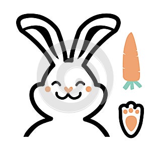 Bunny rabbit smiling with carrot. Vector cartoons illustration isolated on white for design