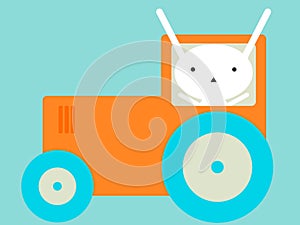 Bunny riding a tractor