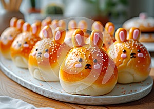 Bunny-Shaped Easter Buns on Plate. Easter baking