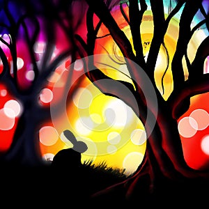 bunny silhouette enchanted forest