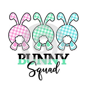 Bunny Squad - Hand drawn  illustration. Spring greeting with cute Bunny.