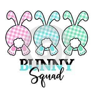 Bunny Squad - Hand drawn  illustration. Spring greeting with cute Bunny.