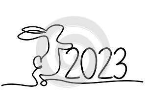 Bunny symbol of 2023 year. Continuous one line drawing