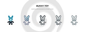 Bunny toy icon in different style vector illustration. two colored and black bunny toy vector icons designed in filled, outline,