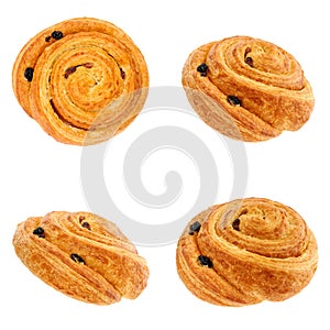 Bunroll with raisins from different angles. Isolation